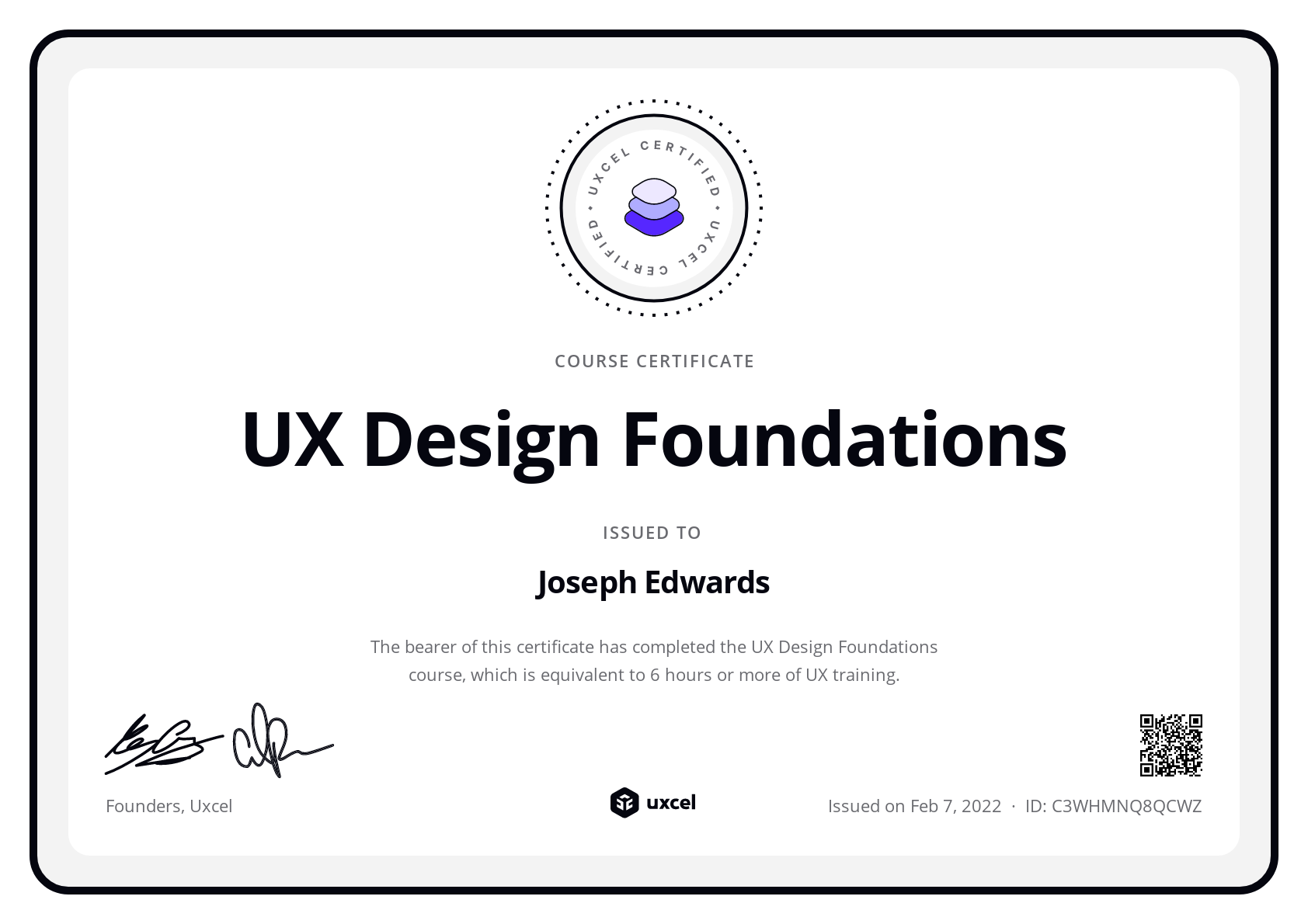 Joseph Edwards's certificate